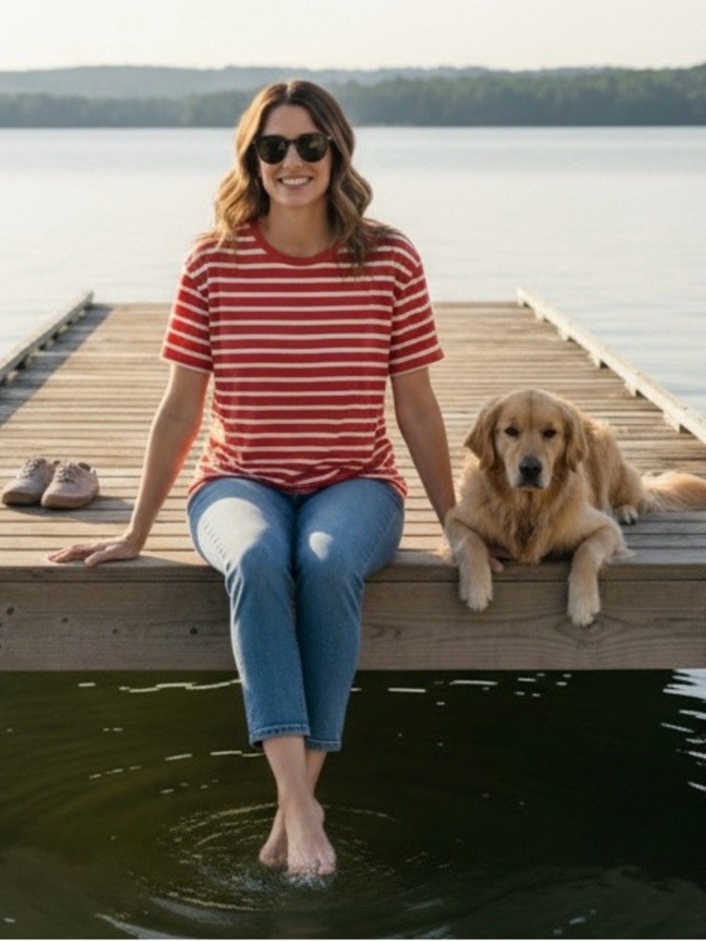 Aeropostale Striped Short Sleeve Tee Cream Red Women’s Small